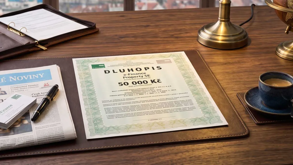 Dluhopis e‑Finance na pracovním stole