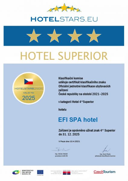 Oficiální certifikát EFI SPA Hotelu**** Superior