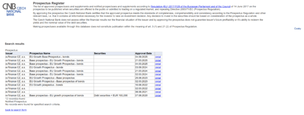 extract from the Prospectus Register