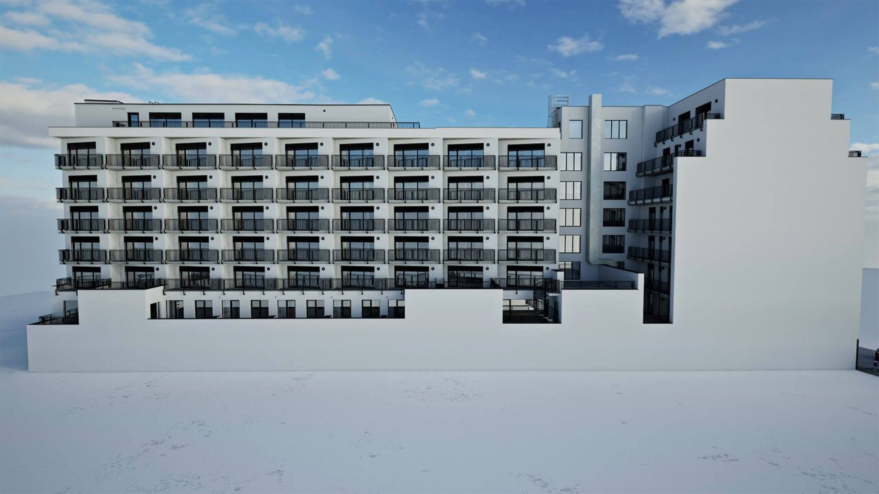 Projekt Bratislavská 56 - balkóny z dálky