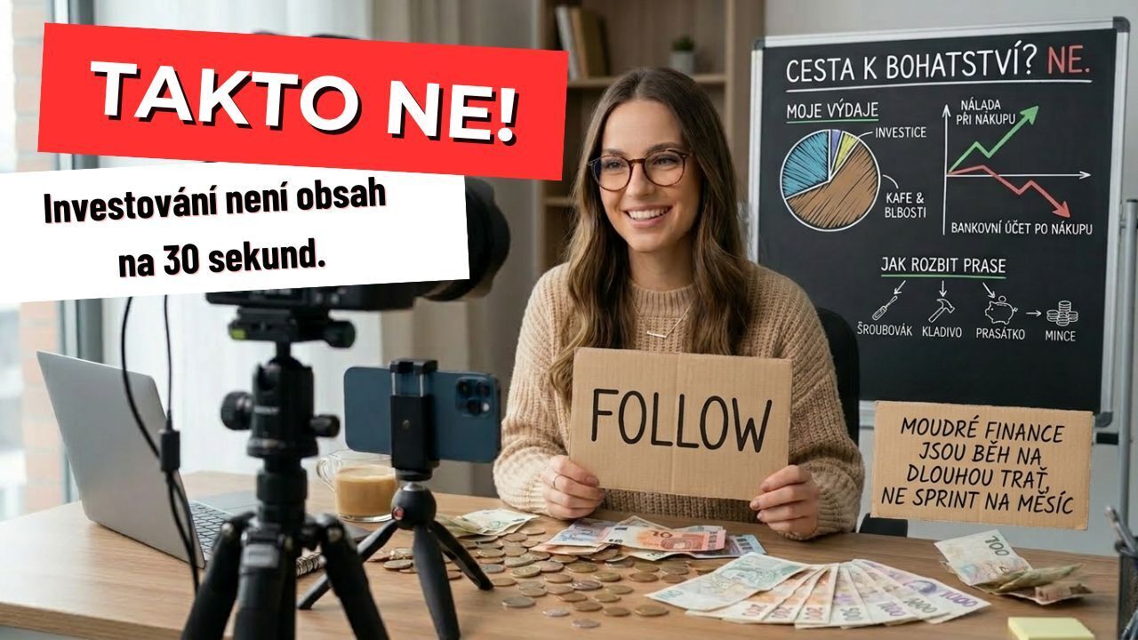 Influencerka natáčí video o investování a ukazuje peníze, ukázka zavádějících investičních tipů ze sociálních sítí