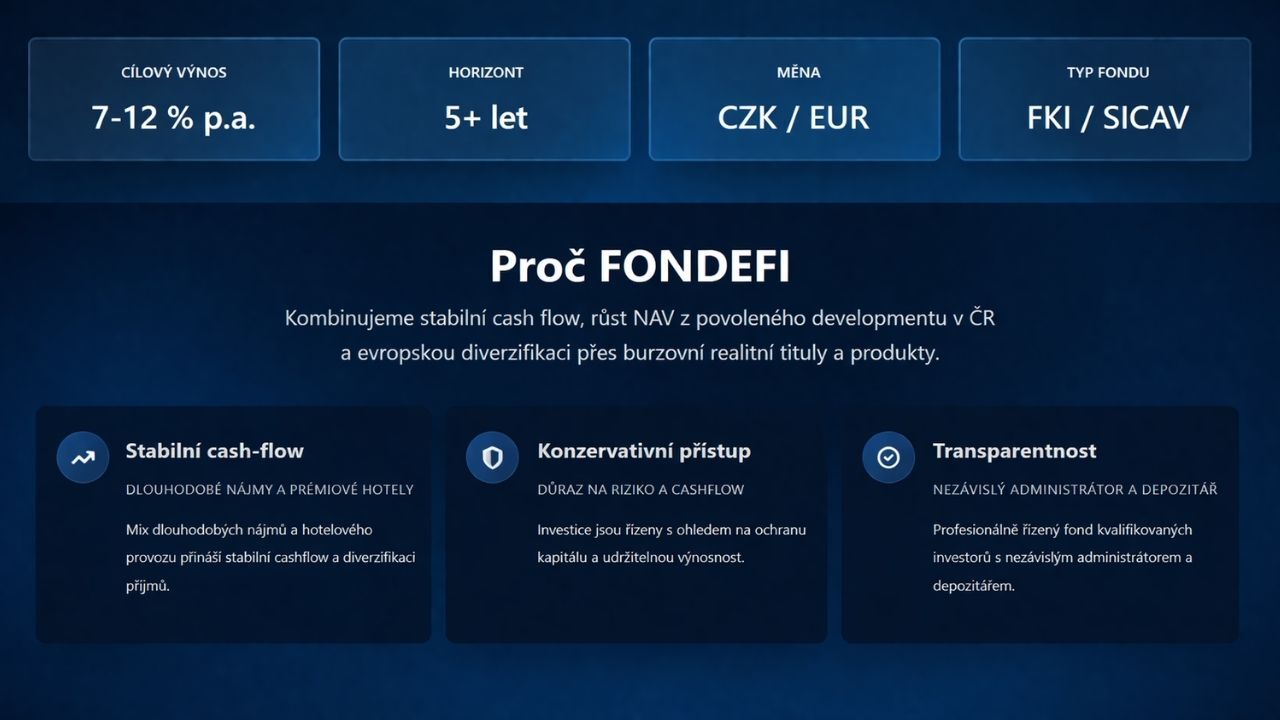 Realitní investiční fond FONDEFI – výnos 7–12 % ročně, investice do nemovitostí