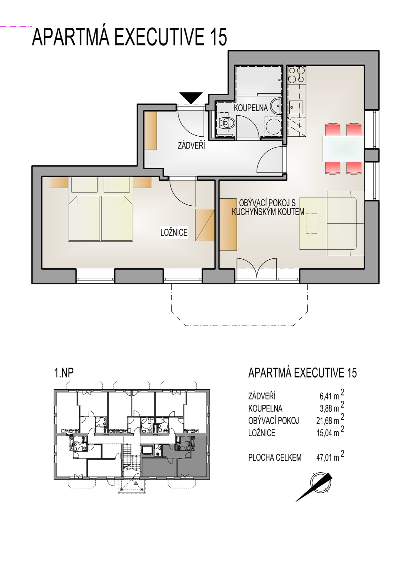Půdorys apartmánu č. 15