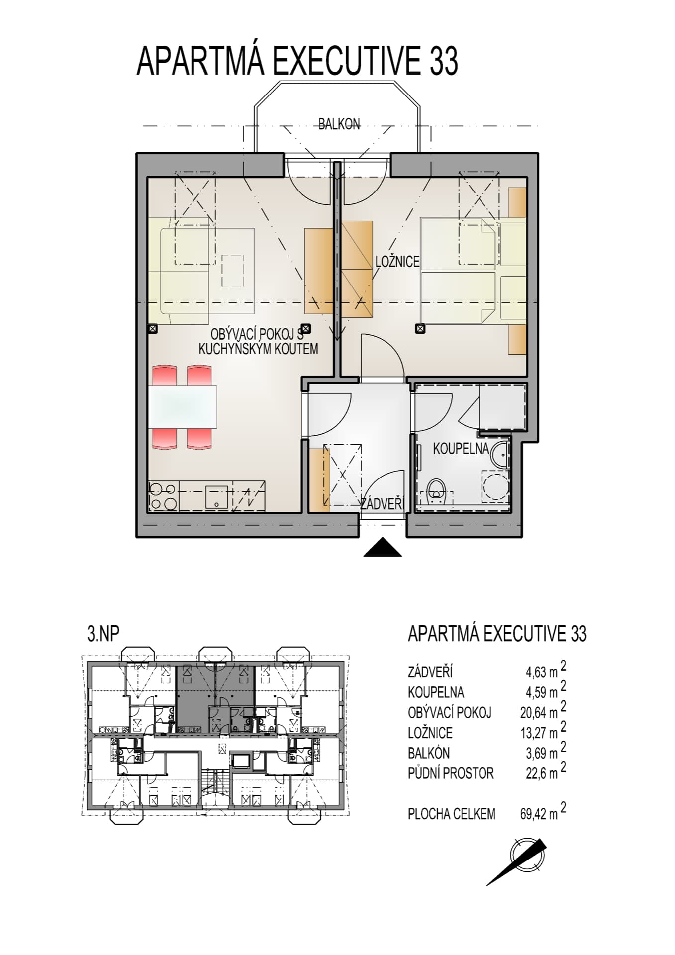 Půdorys apartmánu č. 33