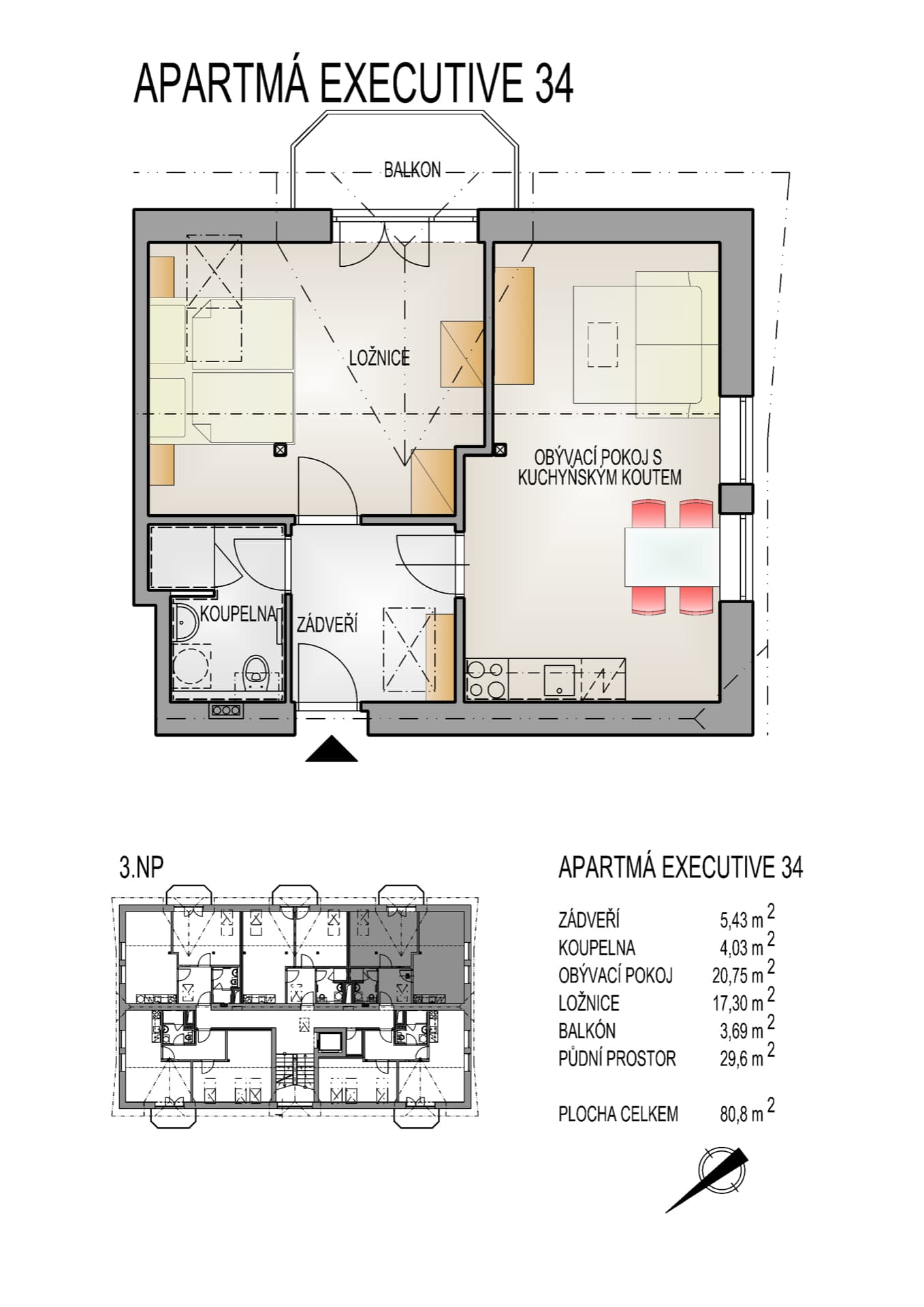 Půdorys apartmánu č. 34