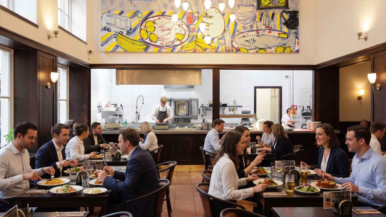 Hosté u oběda v EFI Hostinci Osmec, který nabízí polední menu v centru Brna