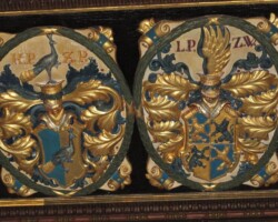 Alianční znak Hanuše Petřvaldského z Petřvaldu a Libuše
Petřvaldské z Valdštejna. Alianční znak Hanuše Petřvaldského