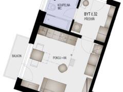 EFI Residence Holzova 28, novostavba 1+kk s balkonem v Brně-Líšni